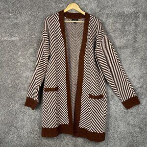 Fortune + Ivy Stitch Fix Sweater Womens Brown Stripe Cardigan Long Sleeve Pocket